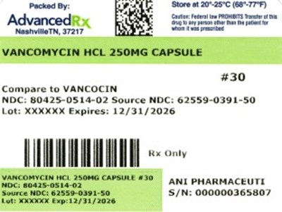 Vancomycin HCl 250mg # 30 (Vancomycin HCl 250mg 80425 0514 02)